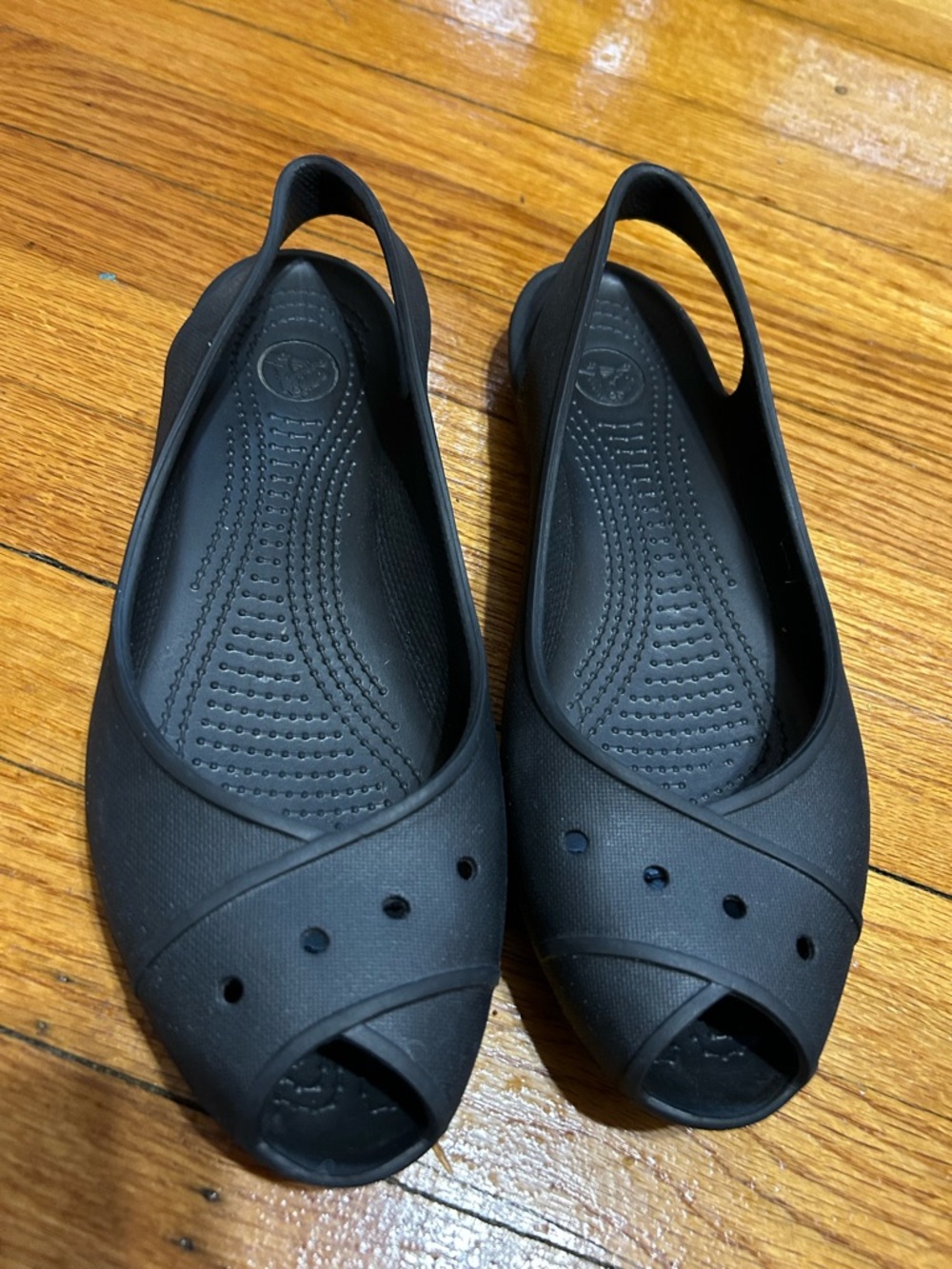 Crocs Farrah Flats Womens 10 Black Slingback Slip On Peep Toe Ballet Comfort
